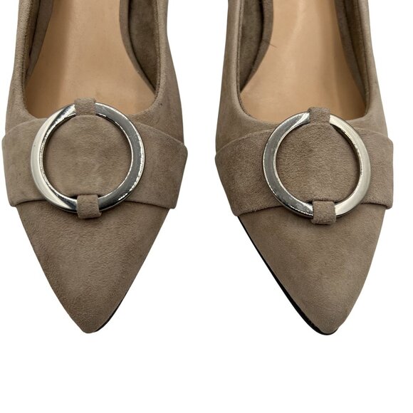 Bella Vita Womens 8 WW Taupe Suede Leather Kitten Heel Pumps Buckle Minimalist - Picture 4 of 12